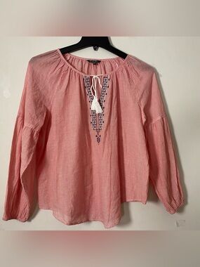 George Cotton Pink Embroidered Tassel Peasant Tunic